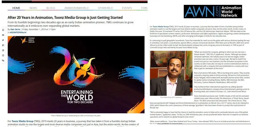 Toonz Media Group featured by Animation World Network - Toonz Media Group